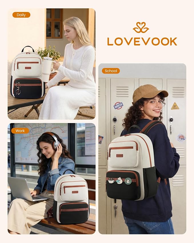 LOVEVOOK Laptop Backpack for Women, School Backpack for Teen Girls with Large Cup Holder, Lightweight Bookbag for College,Work,Travel fits 17.3 Inch Laptop