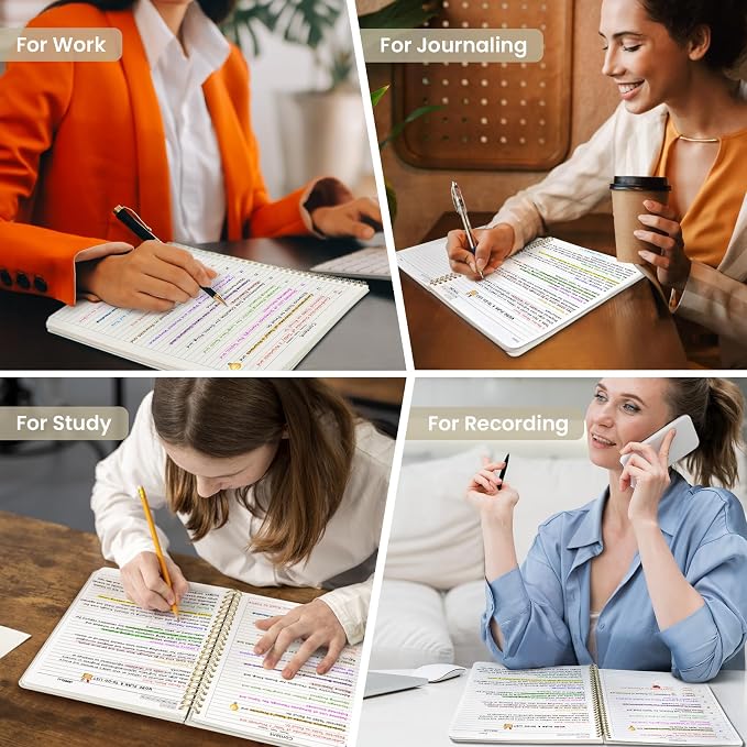 Taja Large Spiral Lined Notebook for Work, Journal for Women & Men