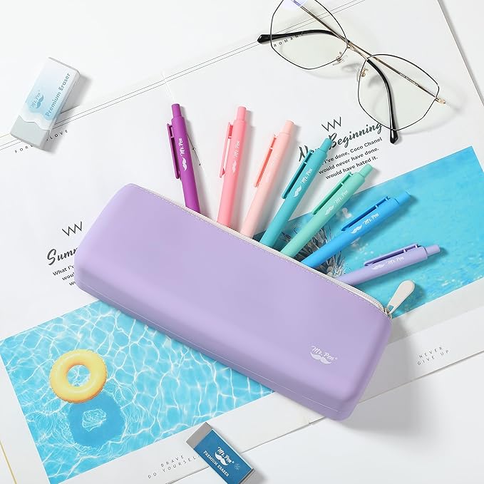 Mr. Pen- Silicone Pencil Case Pouch, Pastel Lavender, Aesthetic Triangular Design, Multipurpose, Aesthetic Pencil Case Small, Silicone Makeup Bag