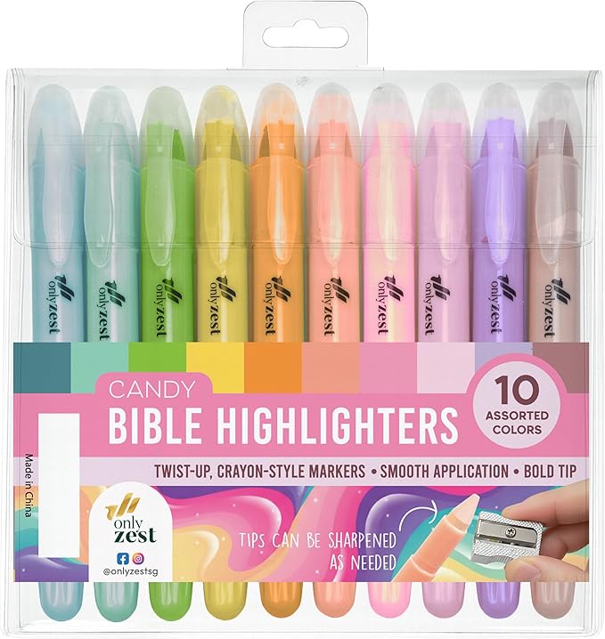 10 Pack Bible Safe Highlighters - Candy Color, Wax Highlighters No Bleed, Scripture Markers for Journaling, Study Accessories and School Supplies