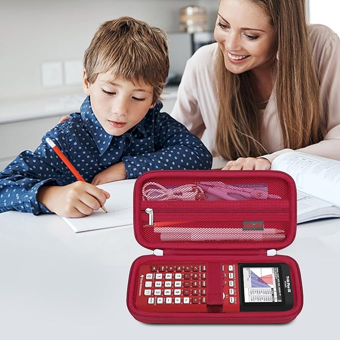 Elonbo Carrying Case for Texas Instruments TI-84 Plus CE/TI-84 Evo/TI-84 Plus/TI-83 Plus/TI-83 Plus CE Color Graphing Calculator, Extra Mesh Pocket Fits Charging Cable Charger Manual, Red