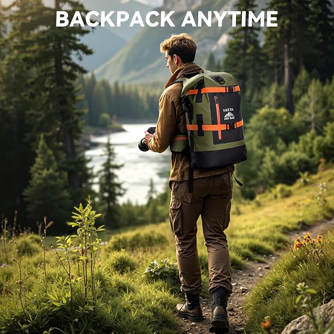 HEETA Dry Bags Waterproof Backpack 40L for Men & Women, Roll Top Heavy Duty | Cushioned Hiking Backpack, for Kayaking Boating Paddle Boarding Fishing Travel Camping Beach Vacation Cruise Ship Essentials