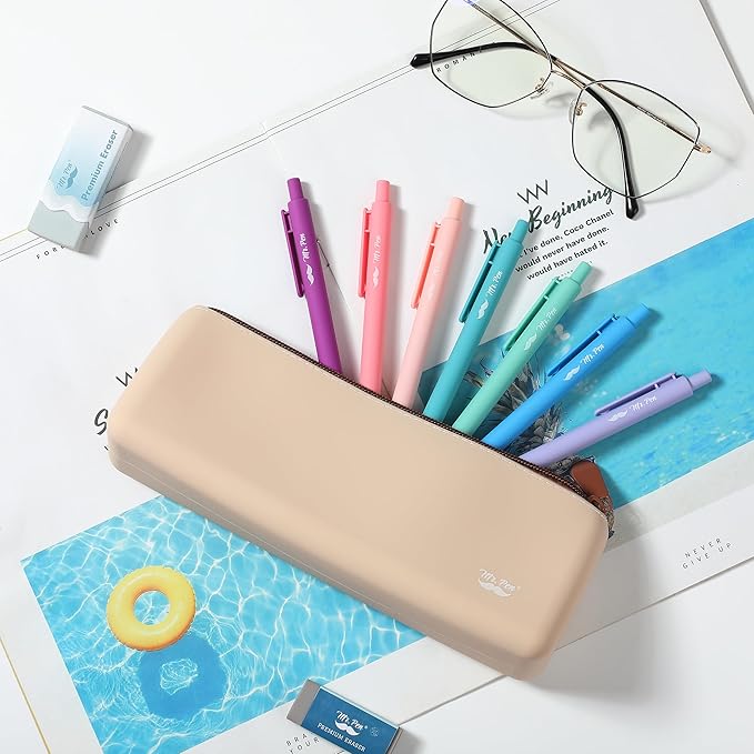 Mr. Pen- Silicone Pencil Case Pouch, Warm Beige, Aesthetic Triangular Design, Multipurpose, Aesthetic Pencil Case Small, Silicone Makeup Bag