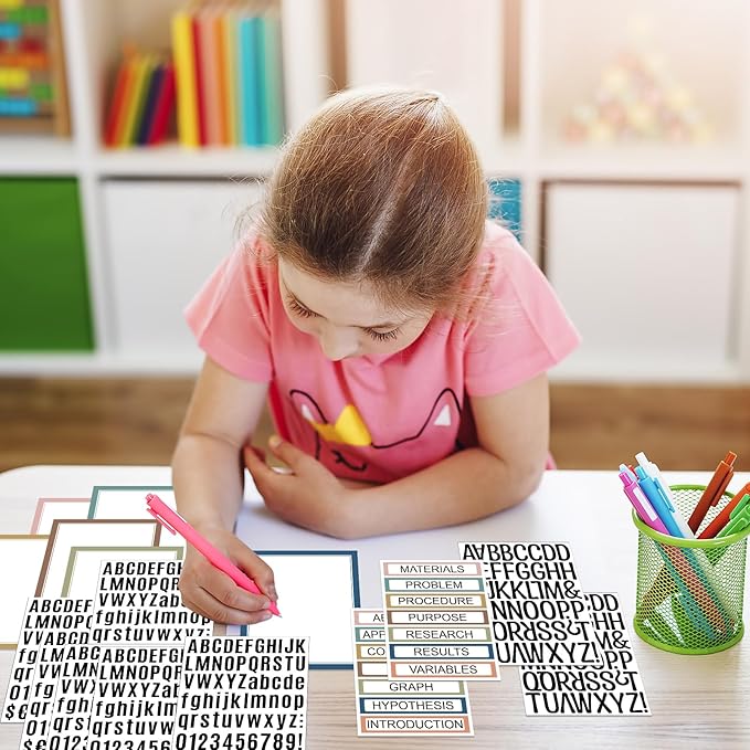 PerKoop 36 Sheets Science Fair Board Poster Boards Supplies 24 Self Adhesive Presentation Subtitles 4 Science Fair Project Titles 8 Personalized Letter Sticker for Classroom(Rustic Color)