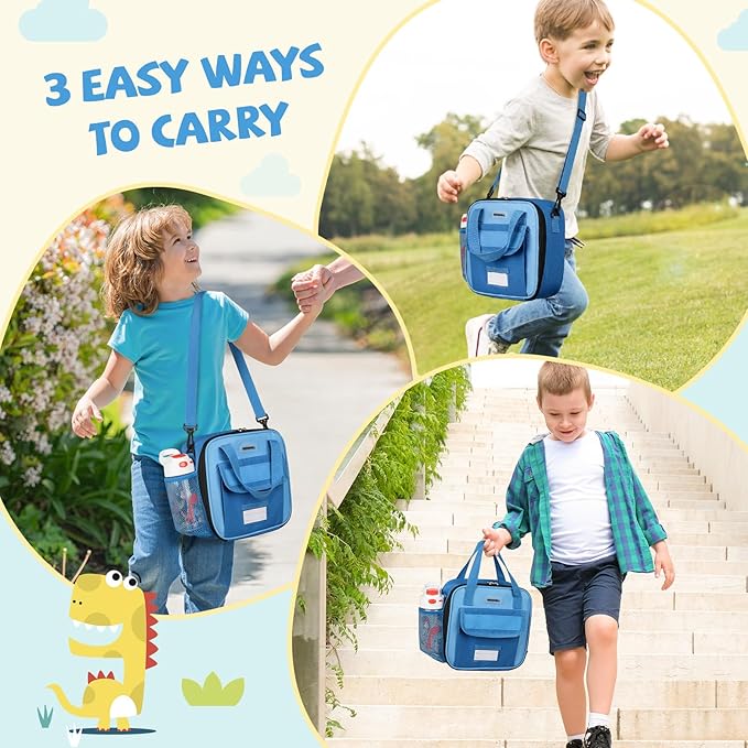 REDSHELL Tactical Lunch Box Kids, Large Insulated Lunch Bag for Boys, Cooler Lunchbag, Square Toddler Lunchbox, School Daycare Lunch Tote Pail with Water Bottle Holder Shoulder Strap, Dark Blue