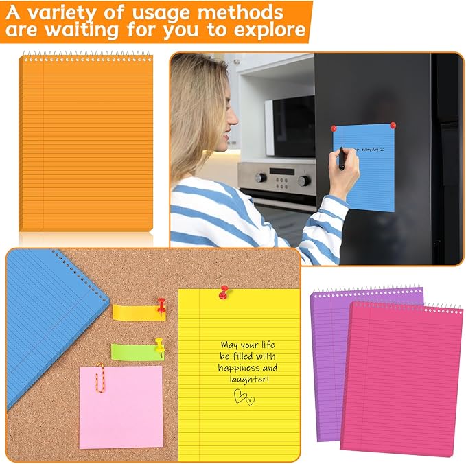 gisgfim 6 Pcs Colorful Top Bound Spiral Notebooks 8.5" x 11" College Ruled Aesthetic Legal Pad Steno Pads Colored Paper Assorted Covers Wirebound Notepad for Writing School Office Supplies