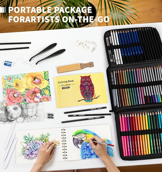 134PCS Art Supplies Sketching Kit, Drawing Set with Rainbow, Colored, Graphite, Watercolor, Metallic, Charcoal Pencils, Art Kits Drawing Pencil Set Gifts for Artists Adults Teens Girls Boys