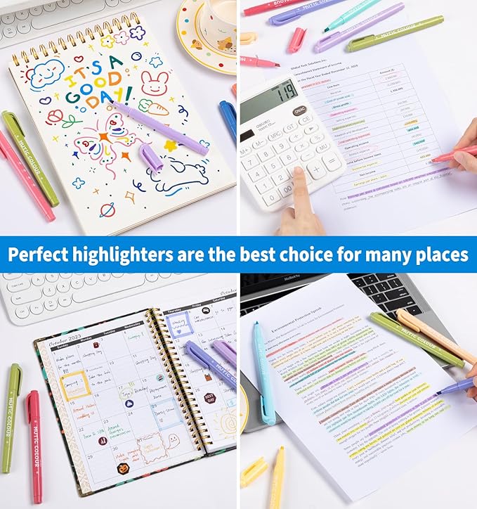 24 Pcs Pastel Highlighters, Highlighter No Bleed, Highlighters Assorted Colors, Chisel & Fine Tips Dual Tip for Bible Journaling, Note Taking, Cute Office Supplies