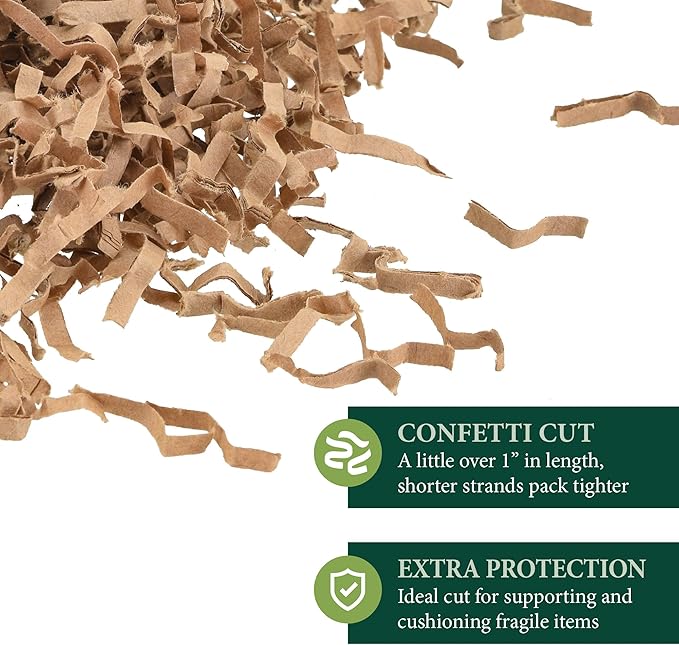 Arcadia Garden Products Confetti Cut Kraft Paper Shred Filler, Recyclable Packing for Packaging, Shipping, Moving, Cushioning, Gift Baskets, Gift Wrapping, Holidays, and Crafts, 10 lb