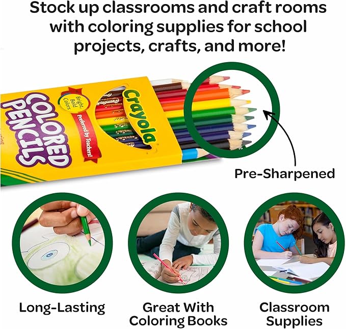 Crayola Bulk Colored Pencils for Kids (24pk) - 12 Assorted Colors, Art Supplies For Crafts & Coloring Books, Bulk Preschool & Kindergarten Classroom Supplies (Packaging May Vary) (Pack of 2)