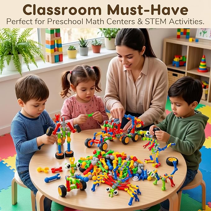 Kids STEM Building Blocks Toys for 4 5 6 7 8+ Year Old Boy Girl Birthday Gift, 186 Pcs Preschool Kindergarten Classroom Must Haves Supplies Educational Stem Bins Age 3-5 4-8 5-7 6-8 8-12 Creative Game