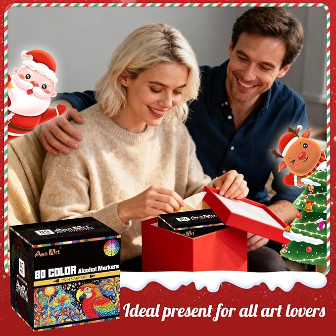AenArt Alcohol Markers, 80 Color Dual Tip Art Drawing Markers, Artist Pens with Organizing Case for Adult Drawing Coloring Sketching(White Barrel)