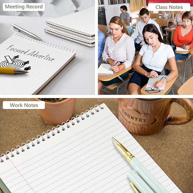 Resurhang 6 Pack 8.5 x 11'' Top Bound Office Steno Book Wide Ruled Double Sided Spiral Notebooks Reliable White Paper 70 Sheets/Pad Pastel Colors Covers for Writing School Notes(Classic Color)
