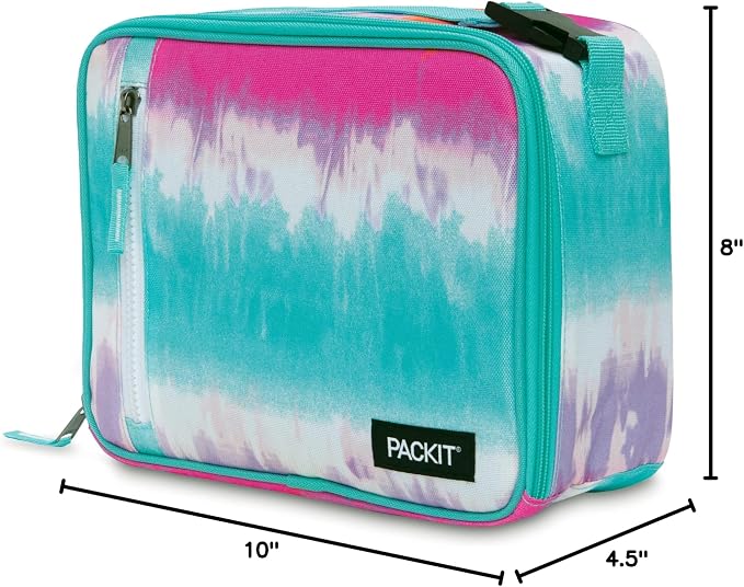PackIt Freezable Classic Lunch Box, Tie Dye Sorbet | Built-in ice packs, EcoFreeze+ Technology, Zip Closure, Zip front pocket, Side-release buckle handle, Collapsible, Reusable