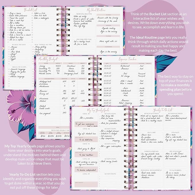 PLANBERRY Hourly Schedule Planner Premium – Undated Journal with Time Slots for Productivity & Budget Organizer, 6.9″x8.5″ (Flower Paradise)