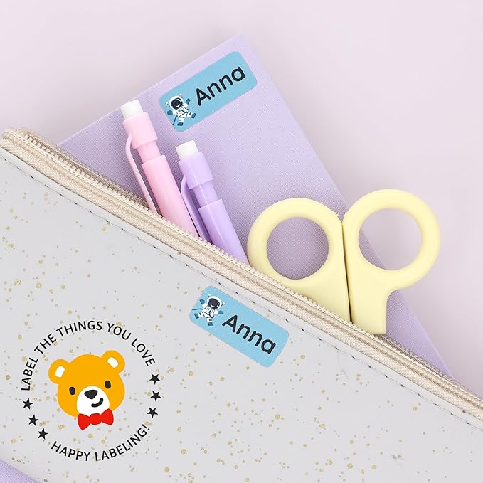 Personalized Name Labels for Kids (180) – Custom Waterproof & Durable Stickers for Clothing, Daycare, Office & School Supplies - Space