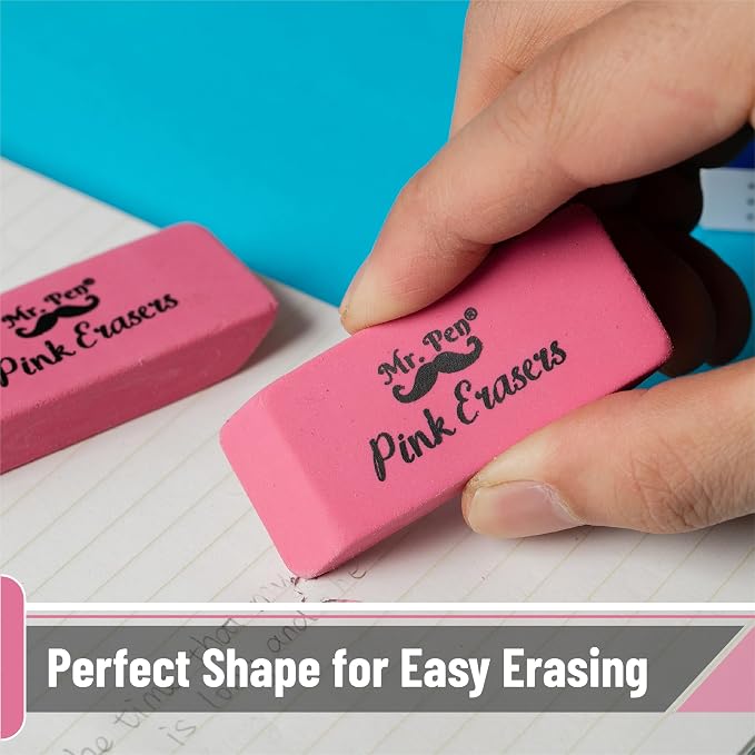 Mr. Pen- Pink Pencil Eraser Bulk, 36 Pack