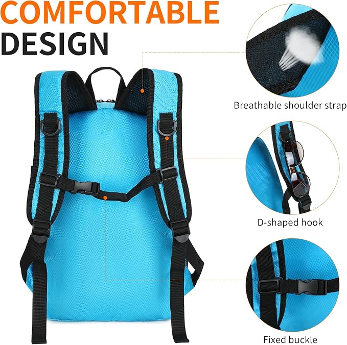 Small Hiking Backpack 35L Travel Lightweight Hiking Packable Daypack Water-Resistant Foldable Backpacks for Women Men Camping (Blue)