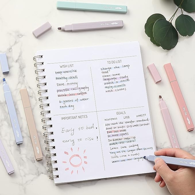 Mr. Pen- Aesthetic Highlighters No Bleed, 8 Pack, Morandi Colors, Chisel Tip, Cute Highlighters Assorted Colors for Journaling, Highlighting, Underlining, Fast Dry, Back to School Supplies