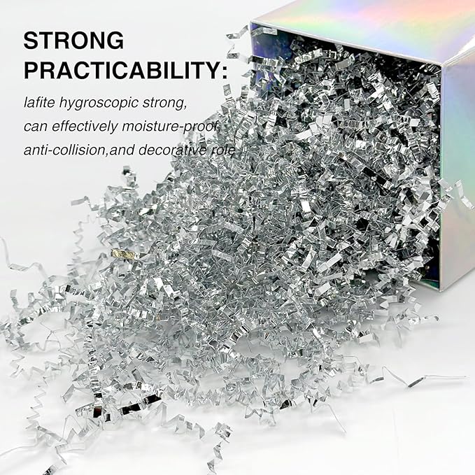 1LB Crinkle Cut Paper Shred Filler for Gift Box Bag and Basket On Holidays(Silvery)