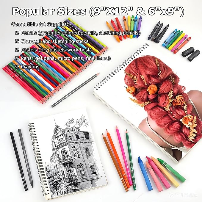 6" x 9" Sketch Book, Spiral Bound Sketch Pad, 50 Sheets 68lb/100gsm Acid-Free Drawing Paper, Art Sketchbook, Drawing Pad for Kids Artists Beginners Professional, Art Supplies for Adults, 6 Pack