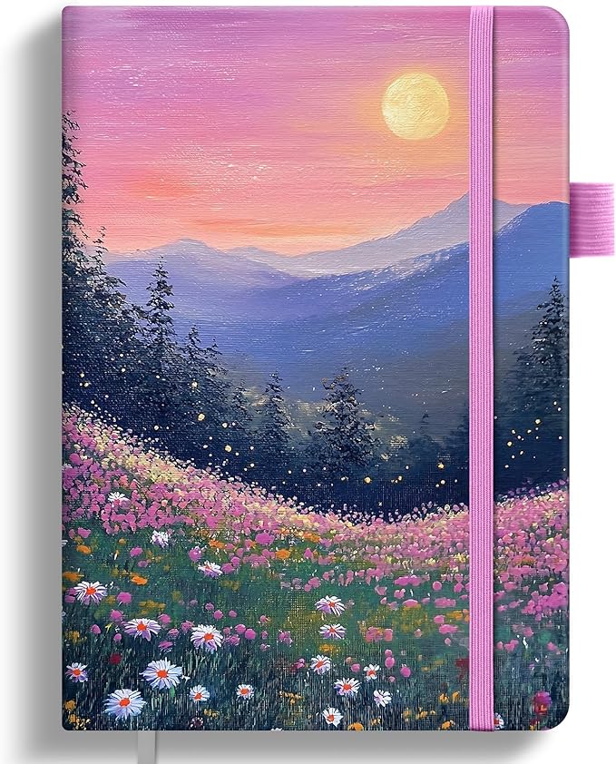 Taja Pretty Lined Journal for Women, Aesthetic Cute Hardcover Leather Journal for Writing, A5 College Ruled Notebook for Work & Note Taking, Perfect for Office School Home, 160 Pages, Twilight Bloom