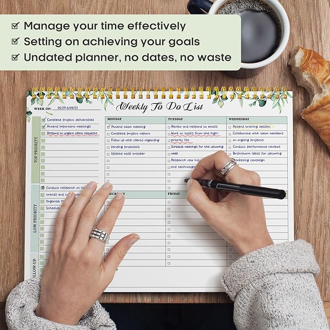 Taja Weekly To Do List Notepad with 52 Undated Sheets(8.5"×11")- Weekly Desk Planner for Women & Man, Work and Home - 1 Pack Serene Green