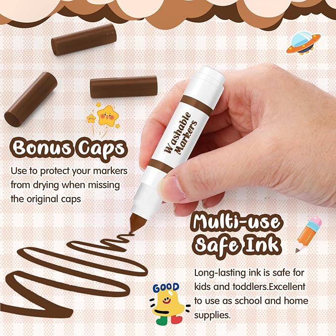 30 Pcs Mini Washable Markers Bulk Broad Line Conical Tip Washable Mark Pen Set Short Coloring Paint Pen for Art Projects Teacher Party Favors(Brown)
