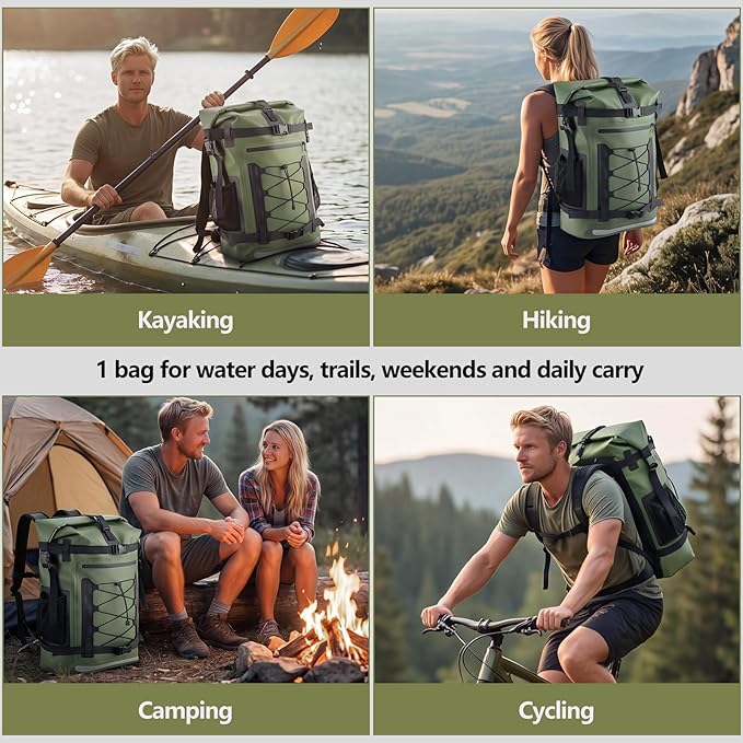 Pimoys Waterproof Backpack, 40L Heavy Duty Dry Bag Backpack, Roll-Top Hiking Travel Backpack, Heavy Duty Floating Waterproof Bag for Kayaking, Hiking, Rafting, Camping, Boating- Men/Women