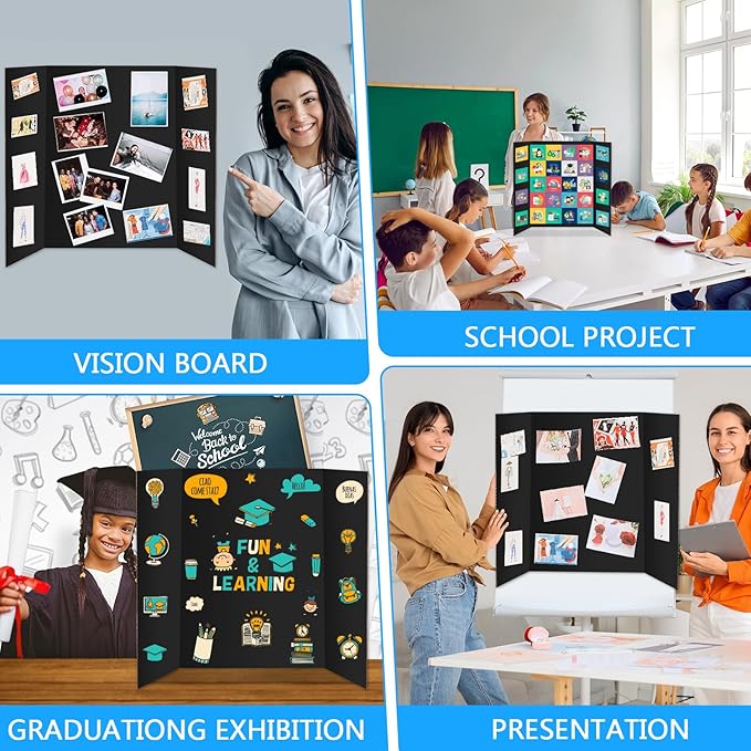 6 Pack Trifold Poster Board 48" X 36", IKAYAS Black Poster Boards, Science Fair Display Boards Posterboards for Mounting, Prints,Art,Display,Projects Classroom Supplies
