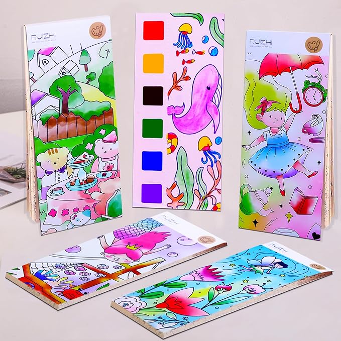 JUNQIU 4Pack Paint with Water Books for Kids Ages 4-8, Mess Free Coloring for Toddlers, Watercolor Coloring Books, Easter Basket Stuffers For Girls Boys, Stocking Stuffers For Kids