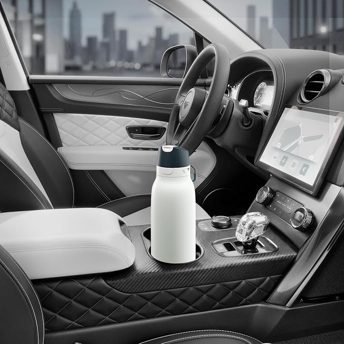 Meoky 24 oz Travel Water Bottle Stainless Steel: 2-in-1 Locking Lid, Frost | Leak Proof, Straw and Spout, 24 Hours Cold, Top Handle, BPA Free, Slim Insulated Water Bottle for Car Ourdoor