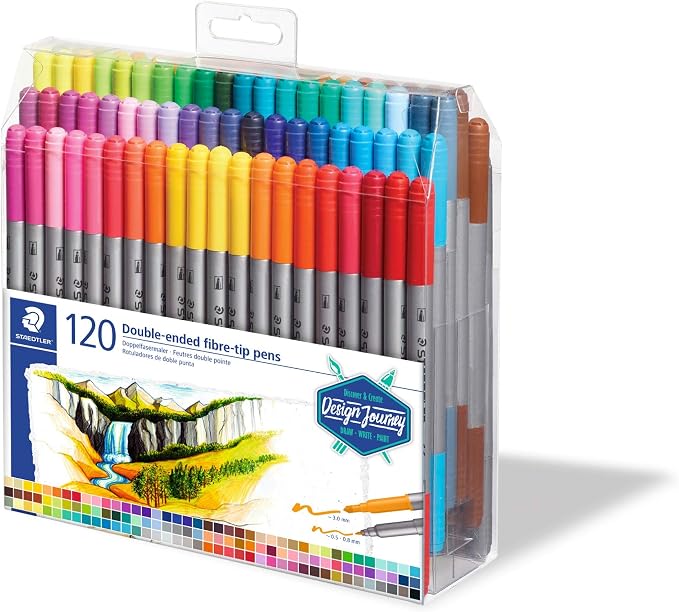 Staedtler Double-Ended Fiber-Tip Pens, Non-Permanent Ink, Fine & Bold Writing and Coloring Tips, 120 Assorted Colors, 3200 TB120, Multicoloured (3200 TB120ST)