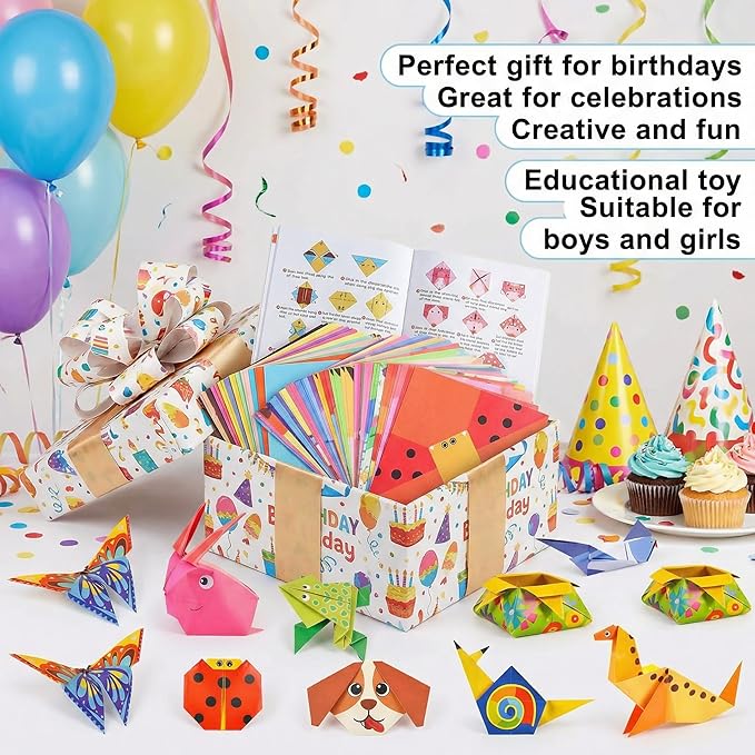208 Sheets Kids Craft Origami Paper Kit, Cartoon Pattern Folding Paper Set with Guiding Book, DIY Art Craft Supplies for Kids Ages 5-8 8-12 Boys Girls Gifts Activity