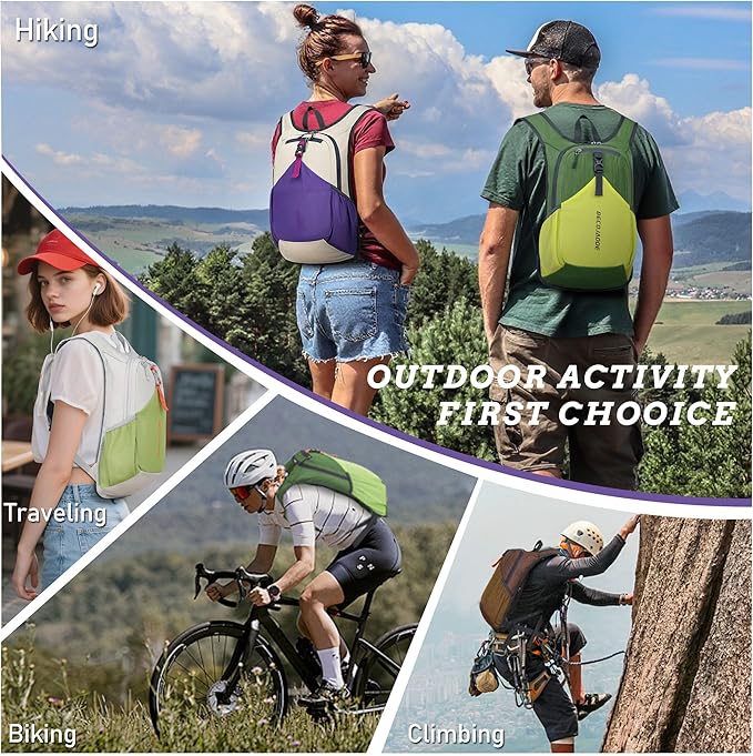 BECOJADDE 15L Small Hiking Backpack for Men Women Foldable Packable Back Pack Ultralight Hiking Daypack for Travel Camping Outdoor, Olive Green Yellow