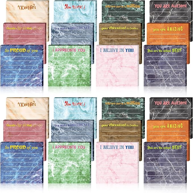 Yinder 24 Pcs Inspirational Sticky Notes Cute Motivational Sticky Notes Pad End of Year Employee Appreciation Gifts Bulk for Teacher Nurse Coworkers Office Supplies 3 x 3'' (Appreciation,Marble Color)