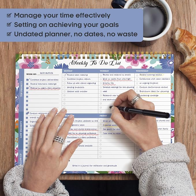Weekly To Do List Notepad with 52 Undated Sheets(8.5"×11")- Weekly Desk Planner for Women & Man, Work and Home - Bright Garden