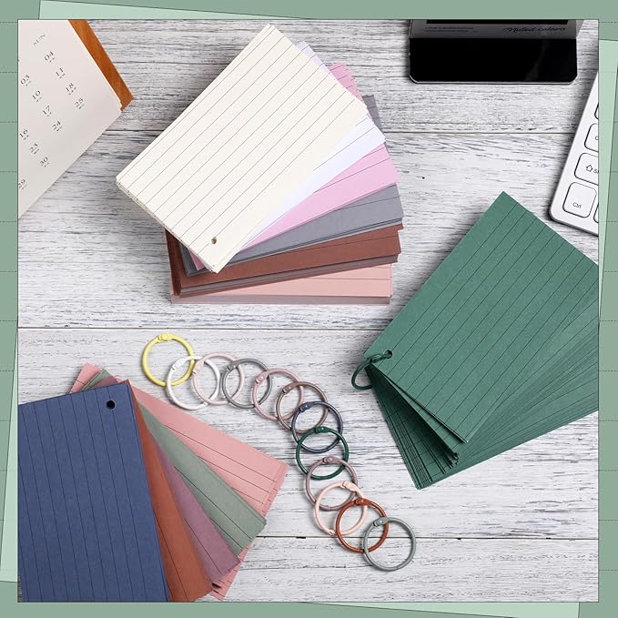 Ctosree 1440 Pcs Back to School Gifts Colored Index Cards with Binder Ring Ruled Flash Cards 12 Color Lined Note 56lb Cover for Studying Memory Office School(3 x 5 Inch,Novel Color)
