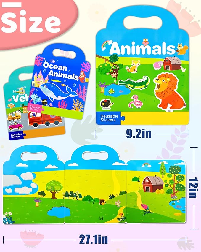 Benresive Reusable Sticker Book for Toddlers & Stickers for Kids, Toddler Travel Toys, Craft Activities, Boys & Girls Birthday Gifts