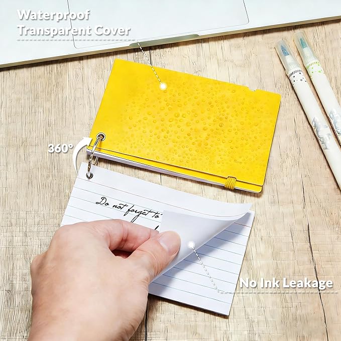 NEEWAY Ruled Index Cards with Ring 3x5 Inches, 200 Count Note Cards Lined, Flash Cards with Rings for Studying, Home and Office (Yellow)