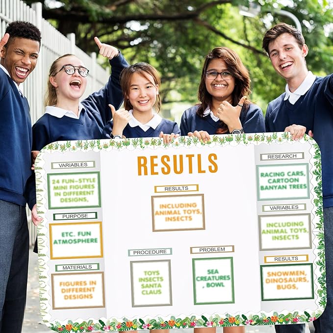 Sinload 92 Pcs Science Fair Board Supplies 60 Trim Scalloped Poster Boards 18 Presentation Subtitles 6 Project Titles 8 Letter Sticker for Classroom Display Boards (Green,Plant)