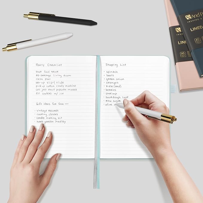 &And Per Se Lined Journal and Pen Set, A5 Leather Hardcover Notebook with Pen & Stationary Set, 160 Pages 100GSM Thick Ruled Paper Journal for Business Work Writing (Light Apricot)