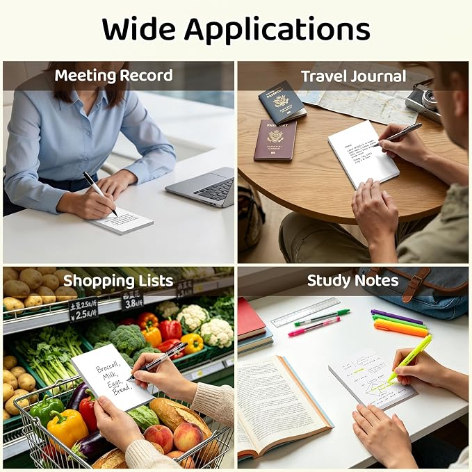 4x6 Blank Notepads 24-Pack - 50 Sheets Each, White Unruled Paper Pads with Hard Backing for Lists, Notes & Reminders | No-Bleed Writing Paper for Students, Teachers & Professionals