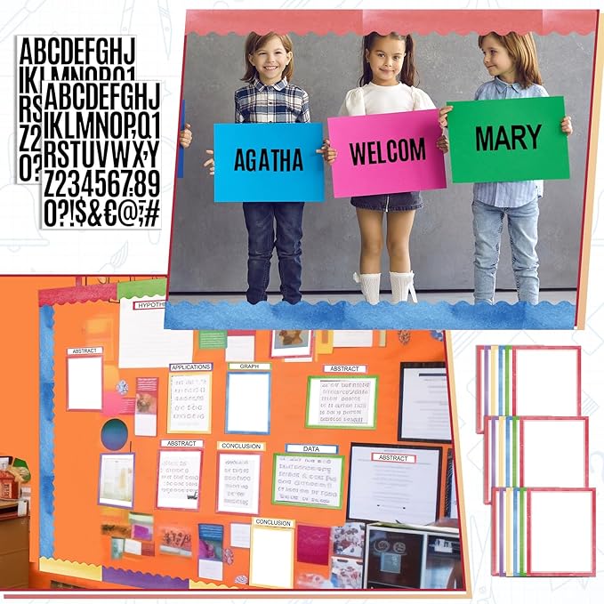 Sinload 92 Pcs Science Fair Board Supplies 60 Trim Scalloped Poster Boards 18 Presentation Subtitles 6 Project Titles 8 Letter Sticker for Classroom Display Boards(Pastel,Wave)