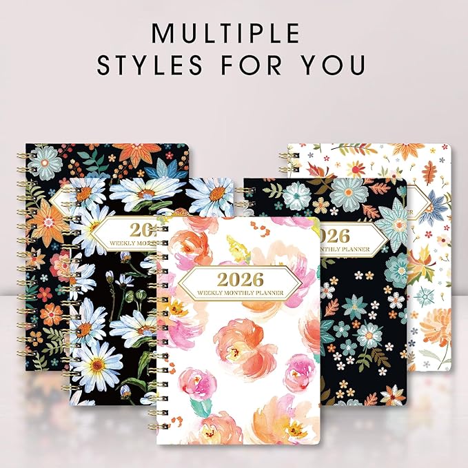 Ymumuda 2026 Planner, Daily Weekly and Monthly Planner,Jan 2026 - Dec 2026, 8.4" x 6.3", 2026 Calendar Planner Book with Tabs, Spiral Notebook with Inner Pocket for Office Home School Supplies