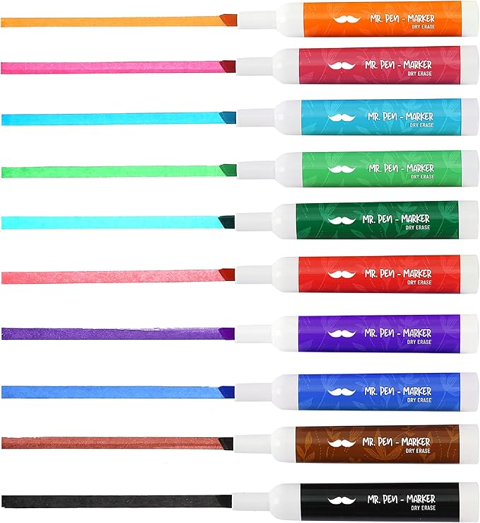 Mr. Pen- Dry Erase Markers, 10 Pack, Assorted Colors, Low Odor Ink, Chisel Tip, White Board Markers Dry Erase, Ideal for Classroom, Back to School Supplies, Teachers, Office, Whiteboard & Home
