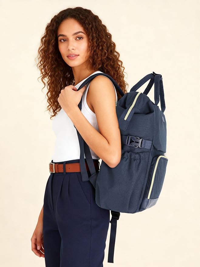Computer Backpack for Women, Work Bag Laptop Bookbag with Cup Holder & USB Charger for Teacher Nurse College Travel Back Pack, Gifts, Navy Blue