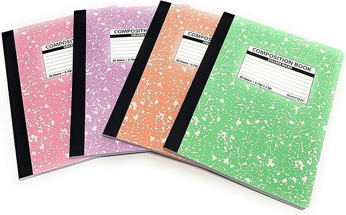 Mintra Office Composition Books - Sturdy Flexible Cover (4 Pack, Pastel Marble Comp - College Ruled)