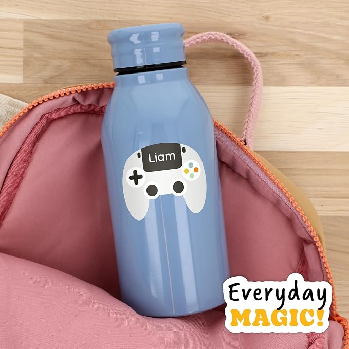Camp Name Labels for Kids (33) – Personalized Stickers & Daycare Labels – Waterproof for Water Bottles, Lunch Boxes & School - Gaming Console