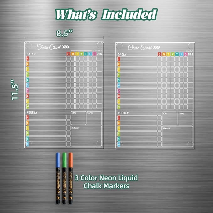 Clear Non-Magnetic Dry Erase Chore Chart - 11.5"x8.5" Behavior Responsibility Chore Board for Teenagers, Adults and Family - Sticks to Wall, Glass, Door, Any Smooth Surfaces